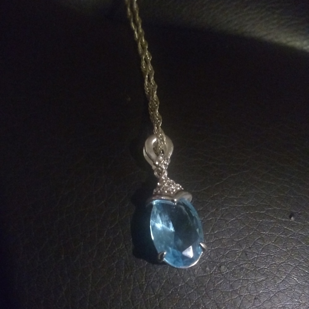 Sterling Silver Necklace + Blue Pendant